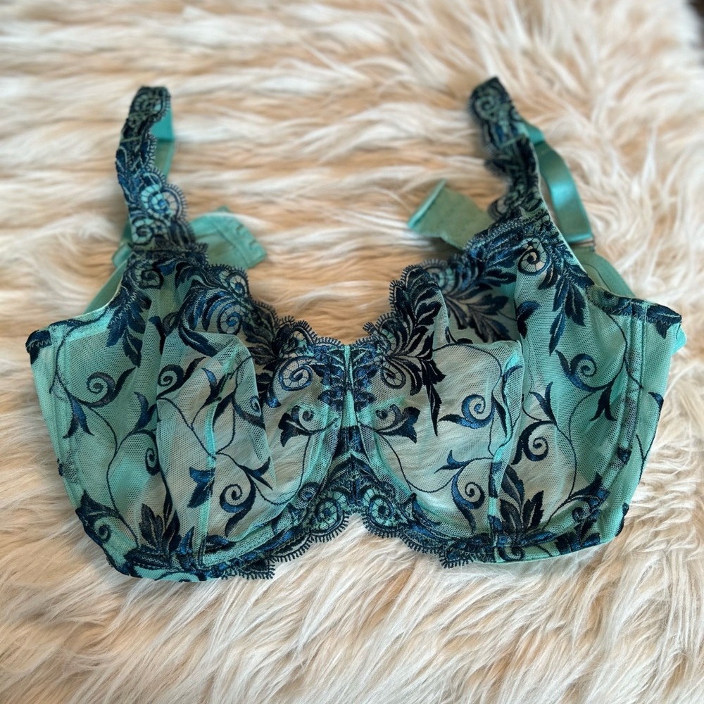 NWOT Soma Sensuous Lace Unlined Bra with Underwire, Wasabi/Poseidon, Size 38D - Picture 2 of 11
